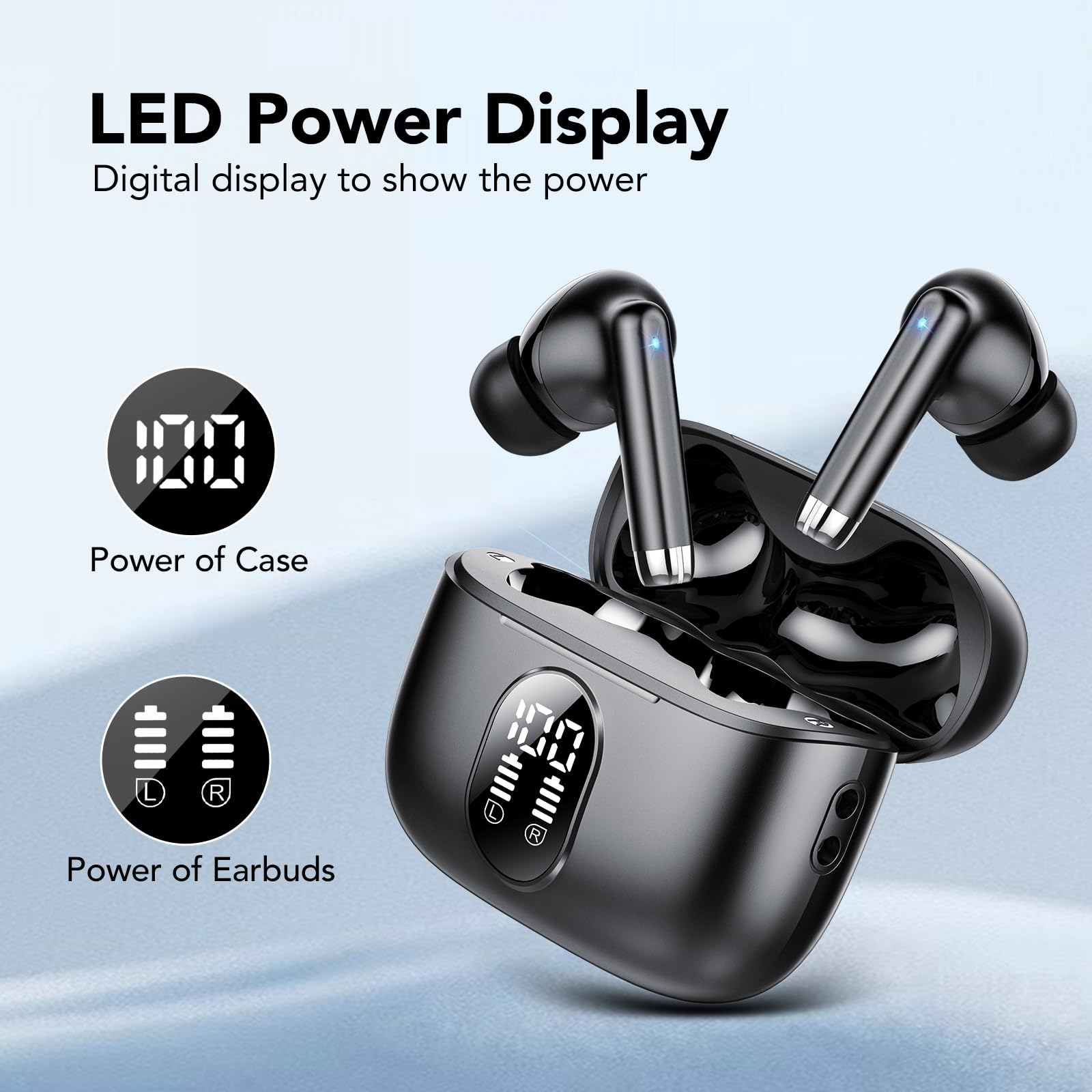 Cuffie Bluetooth, Auricolari Bluetooth 5.4 con 4 HD ENC Cancellazione Rumore Mic, 40 Ore Cuffie Wireless in Ear, Cuffiette Bluetooth con 3D HiFi Stereo, Cuffie Senza Fili IP7 Impermeabili/Display LED