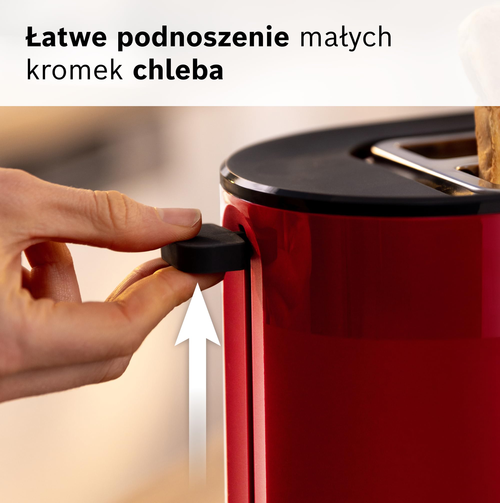 Bosch, toster, MyMoment, pojemnik na 2 kromki, podgrzewanie, rozmrażanie, ruszt na bułki, funkcja wysokiego podnoszenia, automatyczne wyłączanie, czerwony, TAT2M124