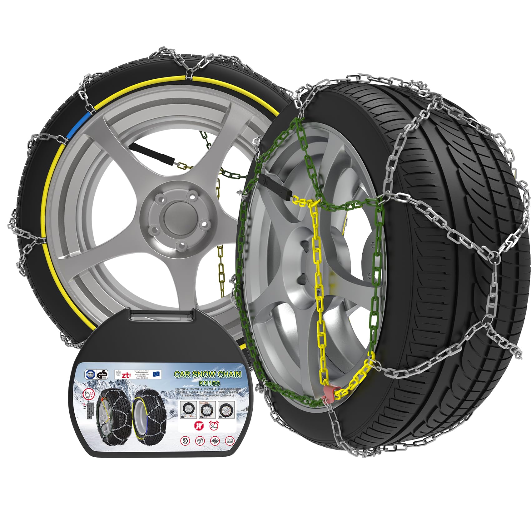 Chaînes Neige antidérapantes Pour Voiture en Acier Allié de 12 mm, Chaînes Neige Durables pour Voiture Avec Tendeur Automatique (taille 100)