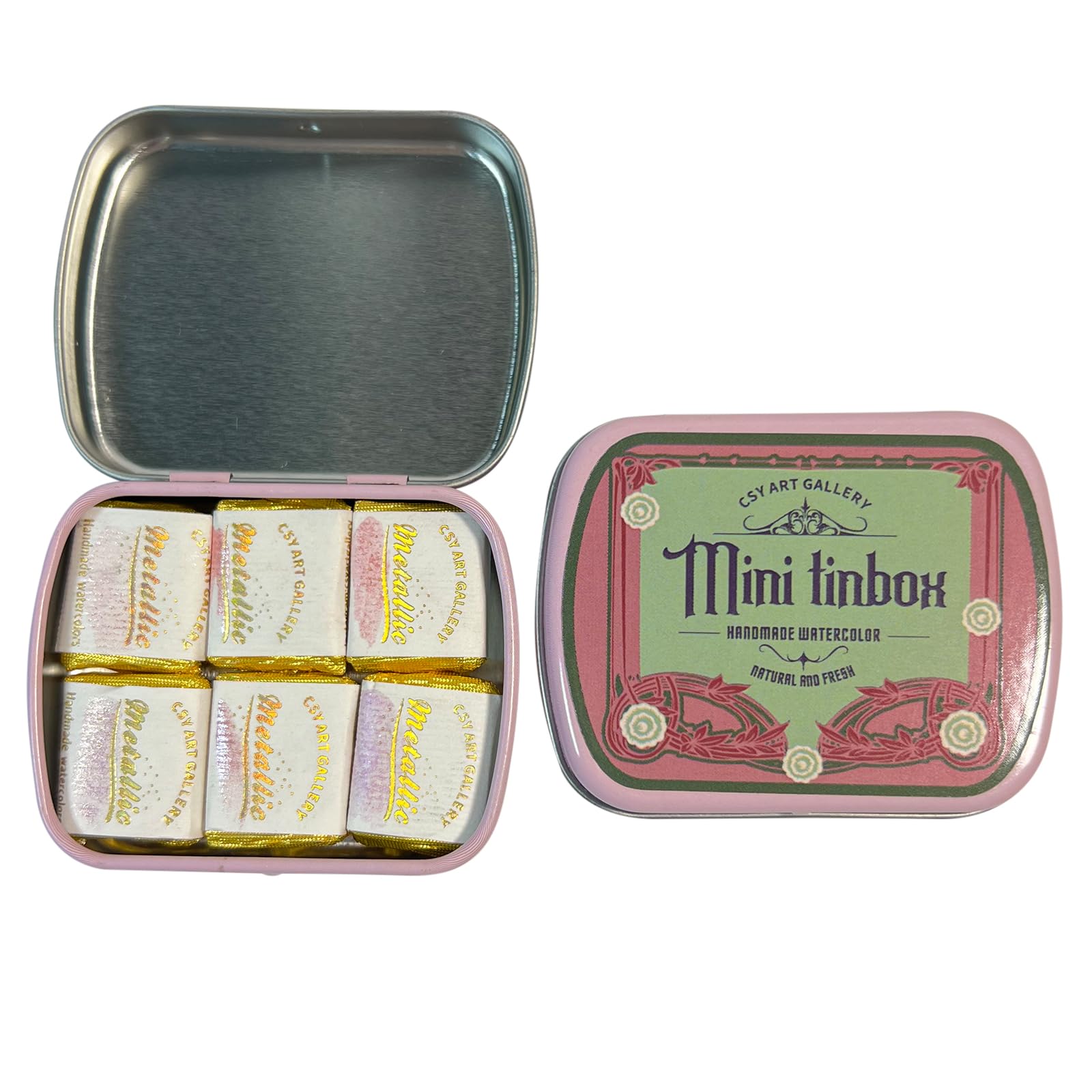 CSY art gallery Sparkly Handmade Watercolour Paint Palette Metallic Watercolours Painting Set Gift for Artists in Calligraphy, Hand Lettering, Junk Journaling (Peach Soda)