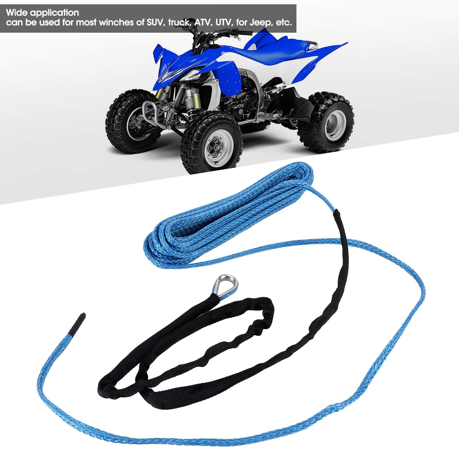 fune per verricello-Corda per verricello 15 m Cavo 7700 libbre Cinghia di traino per il recupero del rimorchio in nylon Cavo durevole per la linea del verricello per baule SUV ATV UTV (blu/grigio)(