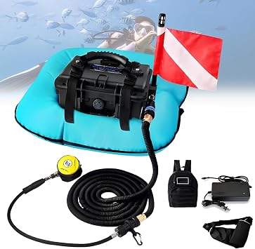 Scuba Tank Tankless Scuba Diving System, Dive Portable Lungs, Portable Rechargeable Underwater Breathing Device, Waterproof Air Compressor Blue-1Battery