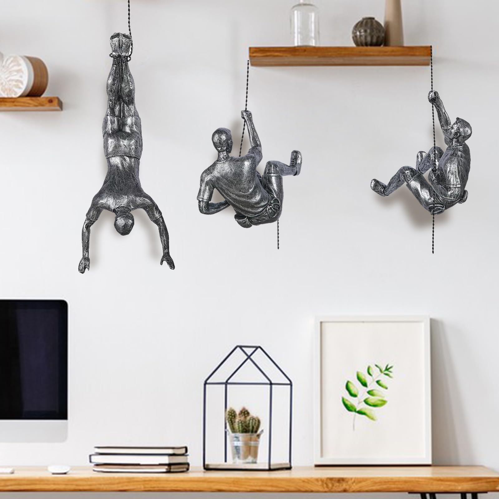 3Pcs Mannen Klimmen Man Muur Sculptuur, Mens Wall Decor Art Sculptuur, Koperen Wall Art Sculpturen voor Office Home Decor (Bronze