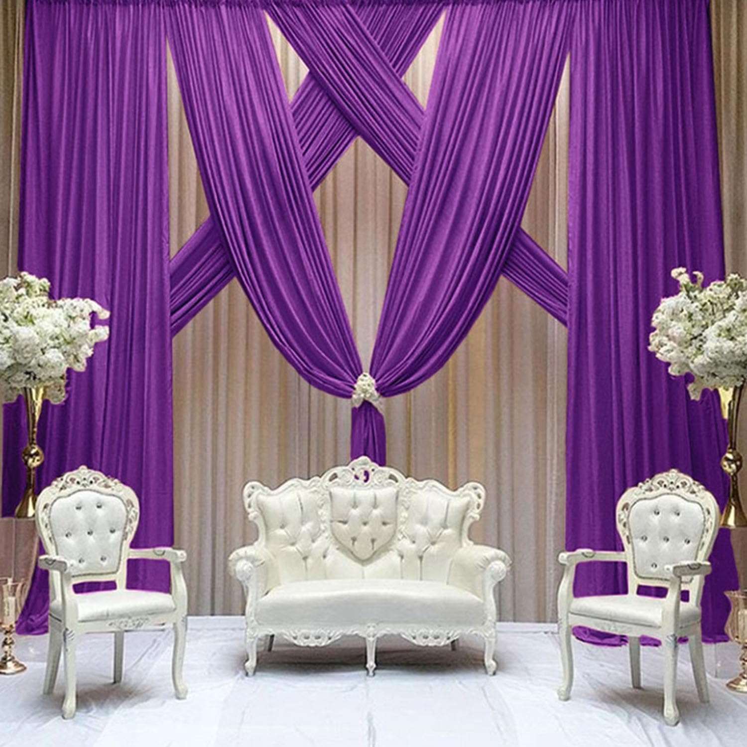 FUHSY Purple Backdrop Curtains 10x10 FT 2 Panels Chiffon Arch Backdrop Sheer Curtains for Bedroom Ceiling Drapes for Arch Party Background Curtain for