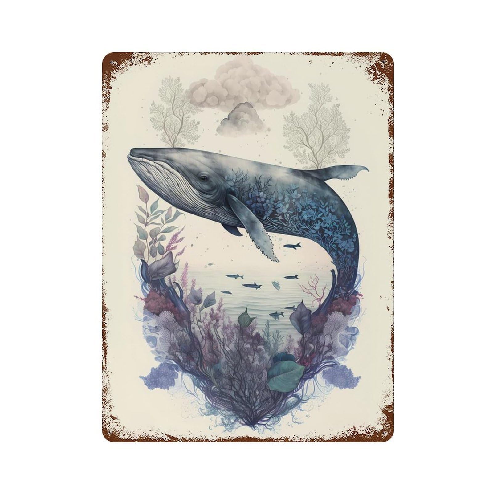 Whale Mythical Beasts Retro Metal Sign 15.7"x11.8", for Garage, Bar And Workshop Decor, Shabby Chic Decor
