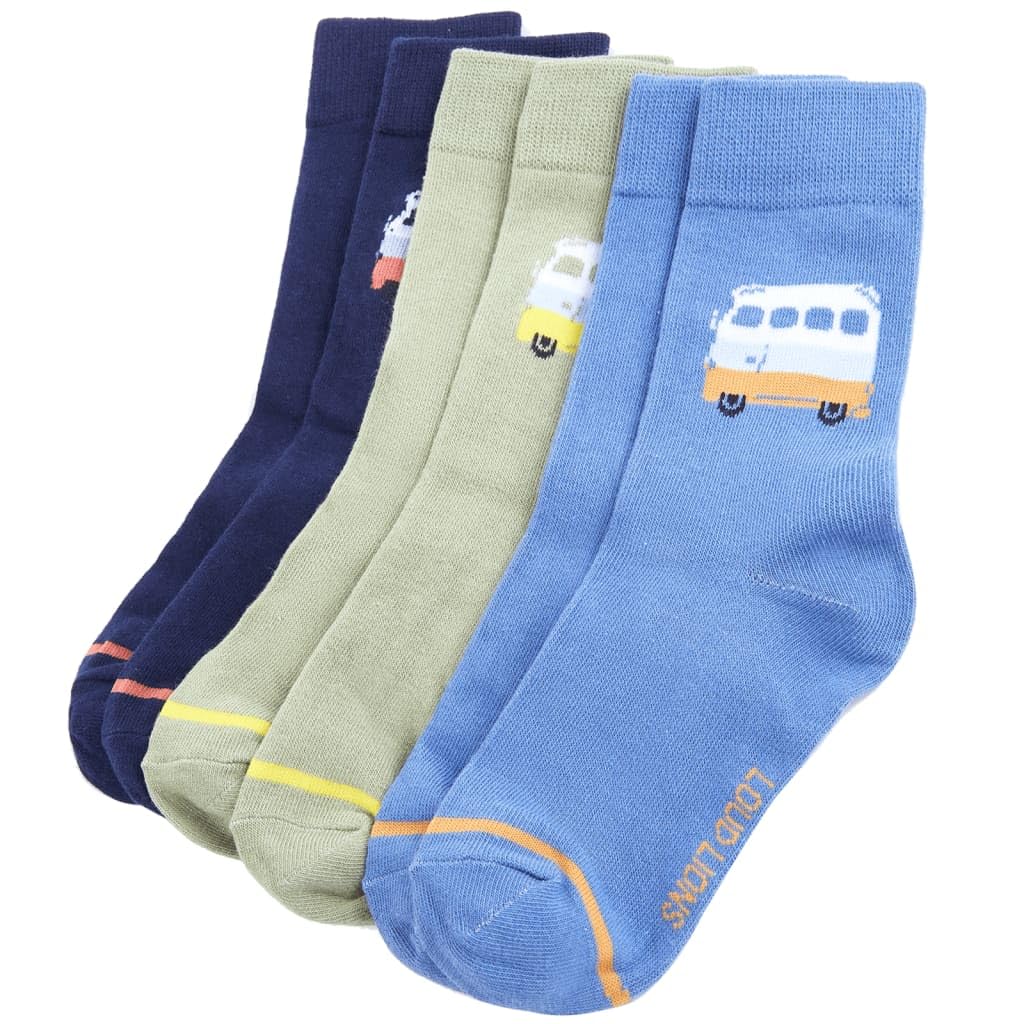 vidaXL Kids' Socks Cotton Socks Toddler Kids School Socks 5 Pairs Bus Print EU 26-29