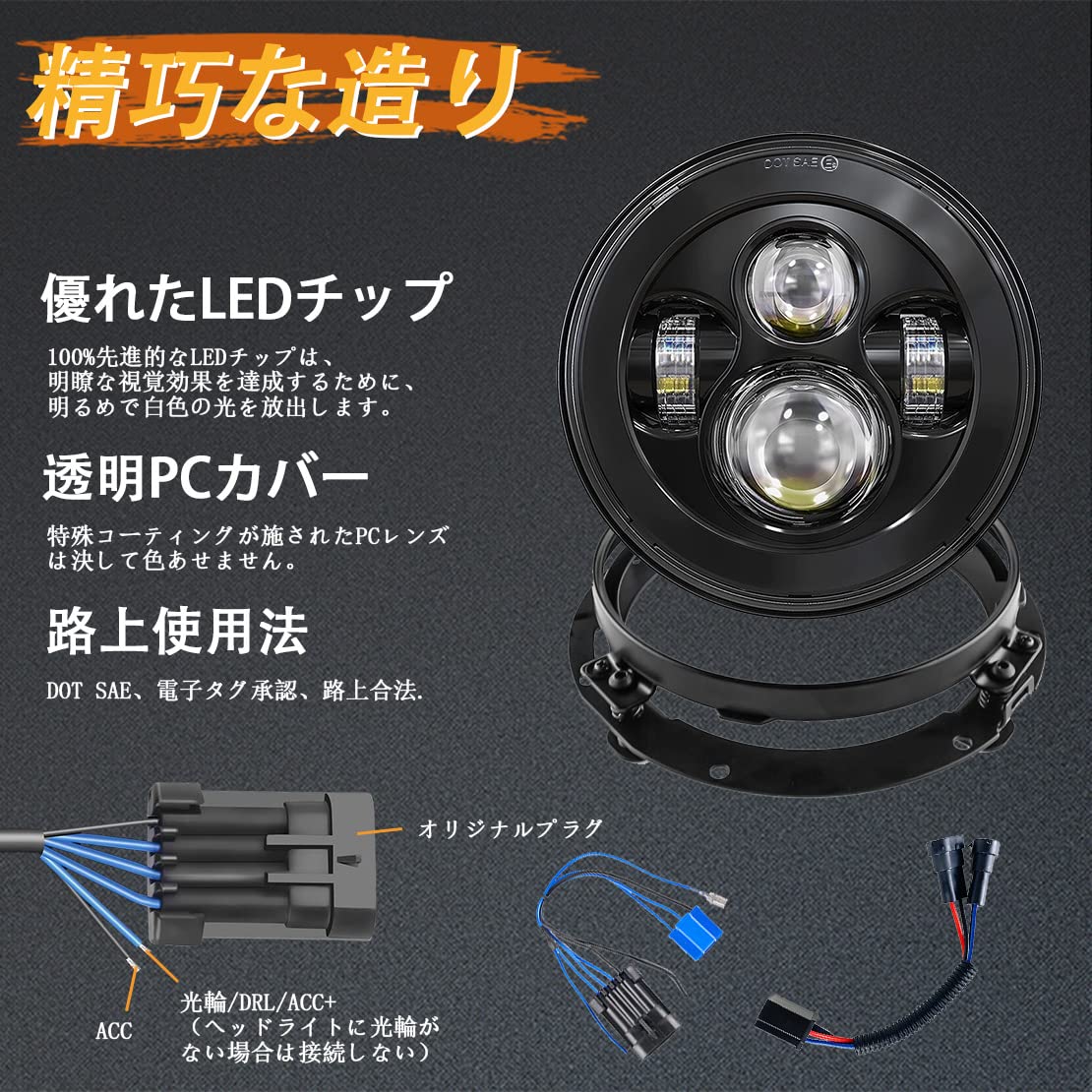 Amazon | SKTYANTS オートバイ 7インチ LEDヘッドライト、取り付け