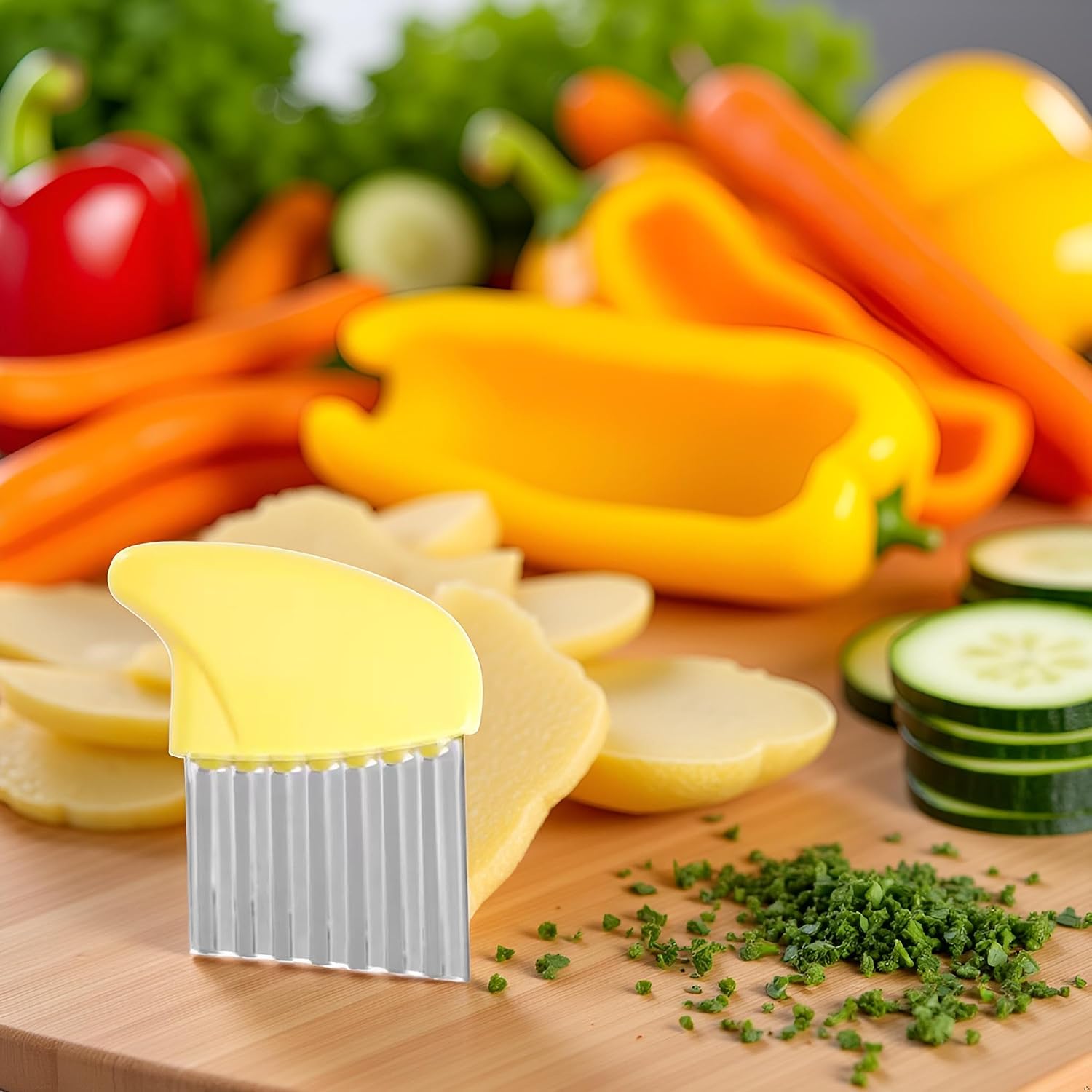 1pc Yellow Crinkle Cutter,Strong and Long-Lasting Stainless Steel Potato Carrot Chip Vegetable Crinkle Wavy Chopper Cutter,Fry Slicer Kitchen Gadget For Home Kitchen Camping,Mandolines and Slicers