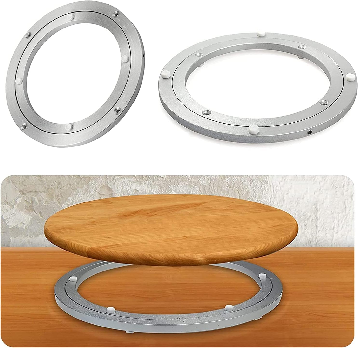 Table Bearing - Lazy Rotating Round Plate Stand Base - Silent Large Swivel Turntable - Smooth Turntable Swivel Base Stand for Dining Table TV Computer Monitor (Silver 350mm)