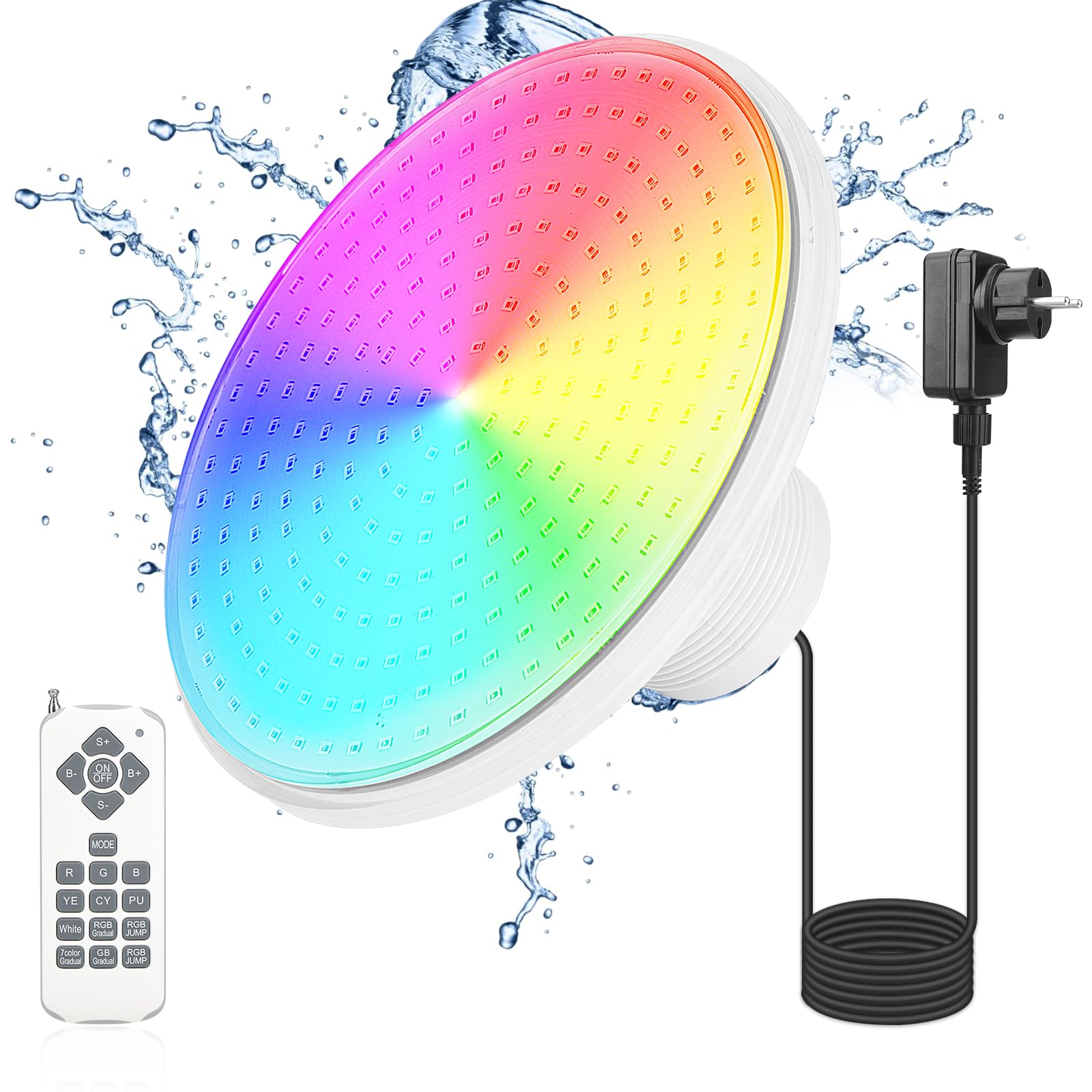 12V 24W Illuminazione LED per piscina, dimmerabile, luce per piscina, per telaio in acciaio e piscina a parete in acciaio, IP68, impermeabile, cavo da 7 m, Bocca ad anello da 2 ¼