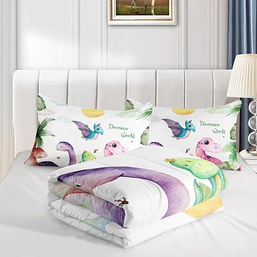 Miniatura 6 de Juego de edredón de dinosaurio de dibujos animados y murciélagos, juego de ropa de cama de 3 piezas de dinosaurio Kawaii para todas las estaciones
