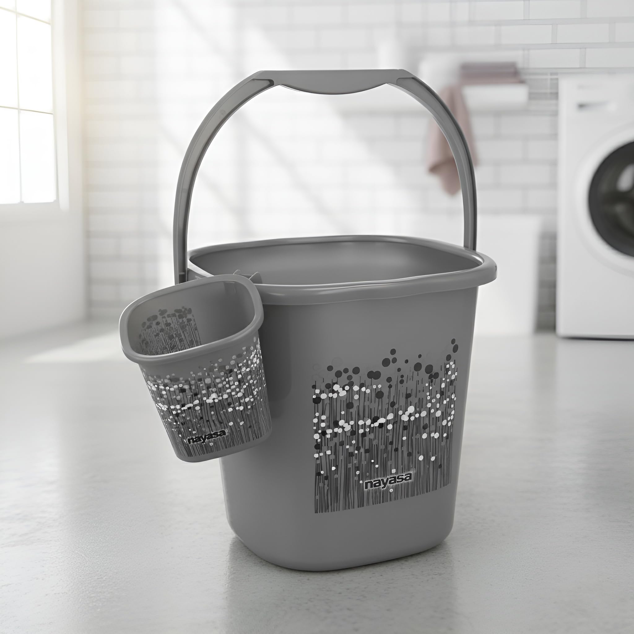 Nayasa Plastic Funk Sqr 2 Pcs Bathroom Set | Bucket 18 L + Mug 1.5 L | Bathroom Accessory Set Plastic | Bathroom Set | Bath Set for Bathroom | Black-image-38