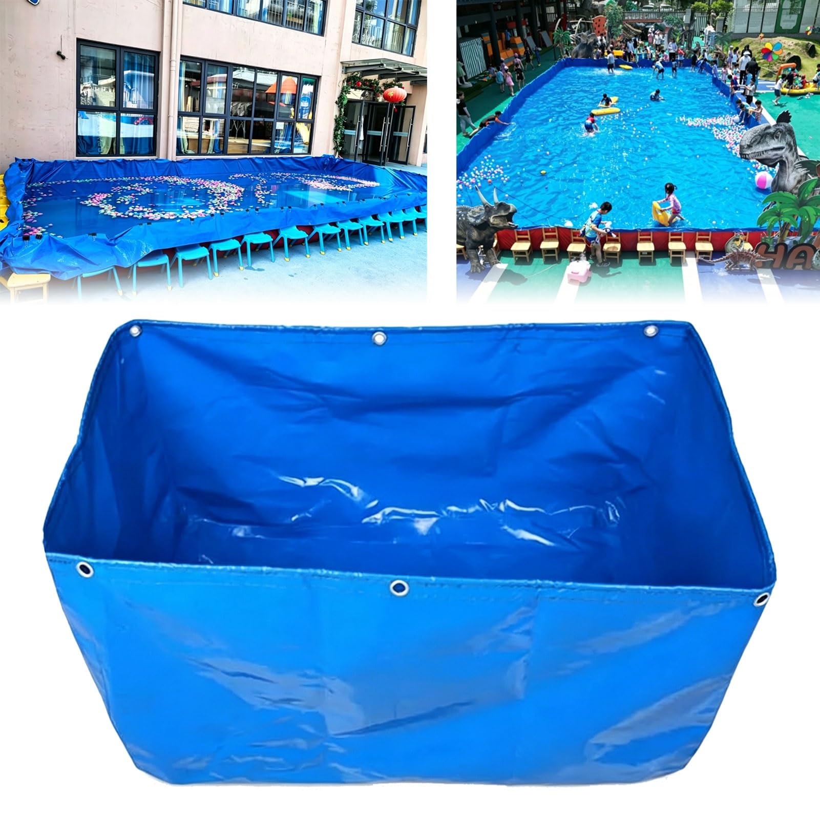 Étang à poissons en toile pliable 6x2x1.2m avec valve de vidange