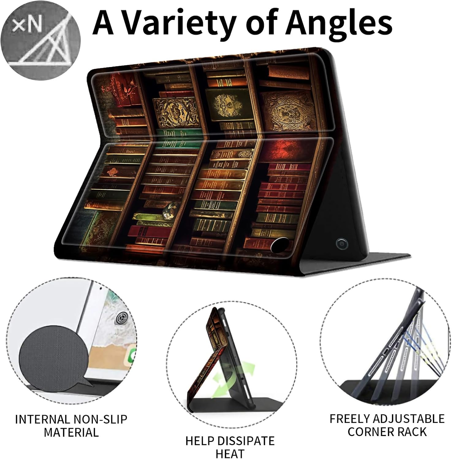 Case for Amazon Kindle Fire HD 8 & 8 Plus Tablet (12th Generation/10th Generation,2024/2022/2020 Release) 8", Slim PU Leather Cover with Smart Auto Sleep/Wake,Vintage Bookshelf