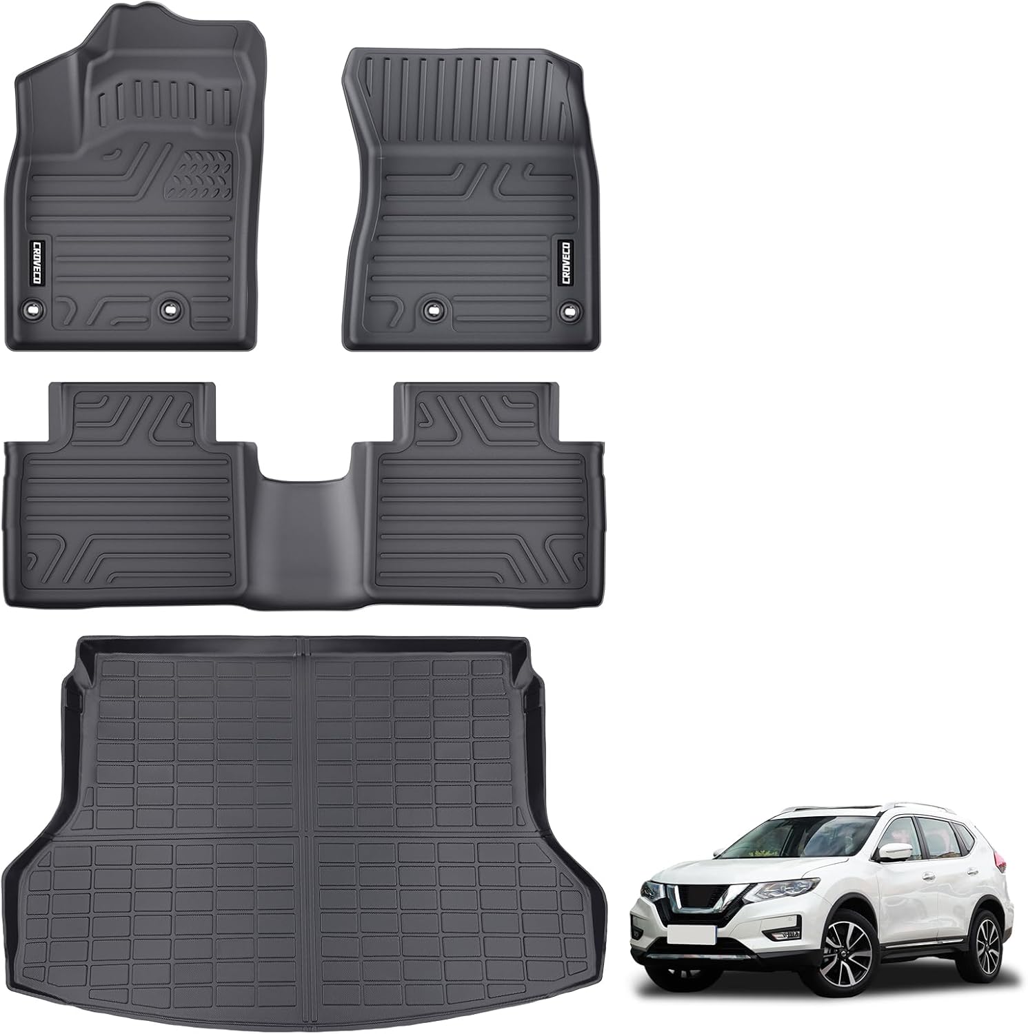 Floor Mats & Cargo Liner Compatible with 2021-2026 Nissan Rogue(NOT for Rogue Sport),TPE All Weather Floor Liners & Cargo Mat 4pcs Full Set Rogue Accessories Black