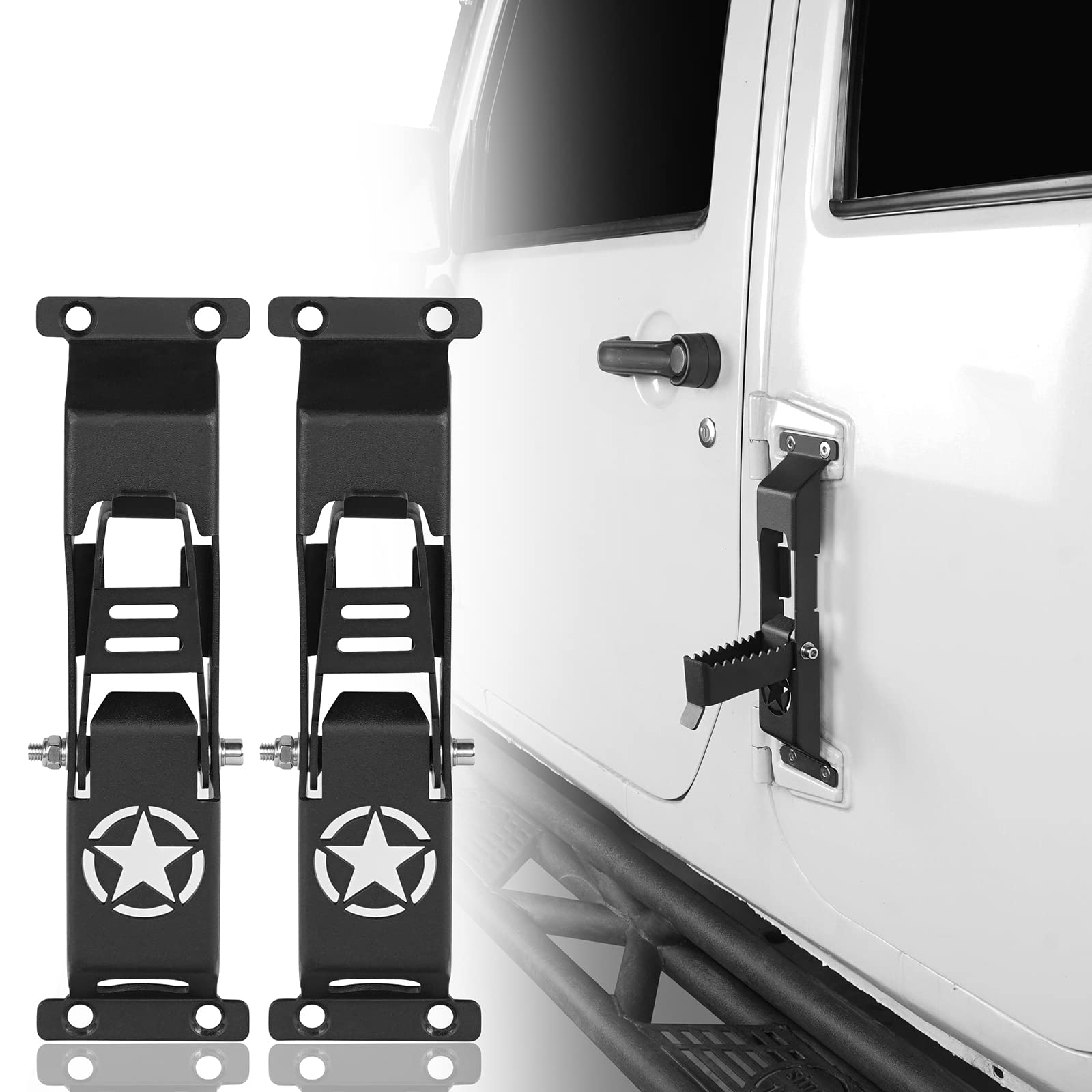 Hooke Road JK Wrangler Door Hinge Step Roof Access w/Bottle Opener Compatible with Jeep Wrangler 2/4 Door JK & JKU 07-18 (Pack of 2)