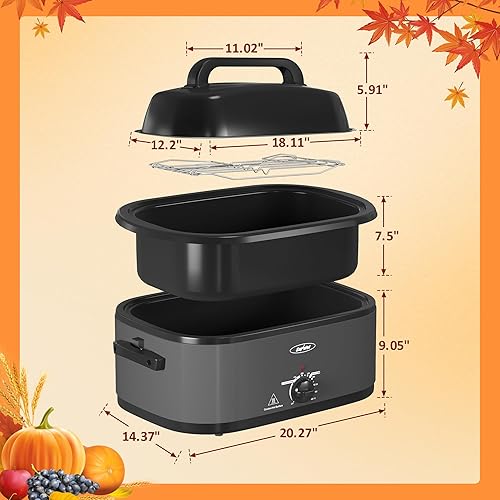 Miniatura 18 de Sunvivi Horno asador eléctrico de 24 cuartos de galón con tapa visible autohilvanado, horno asador de pavo con sartén y estante extraíbles, perfecto
