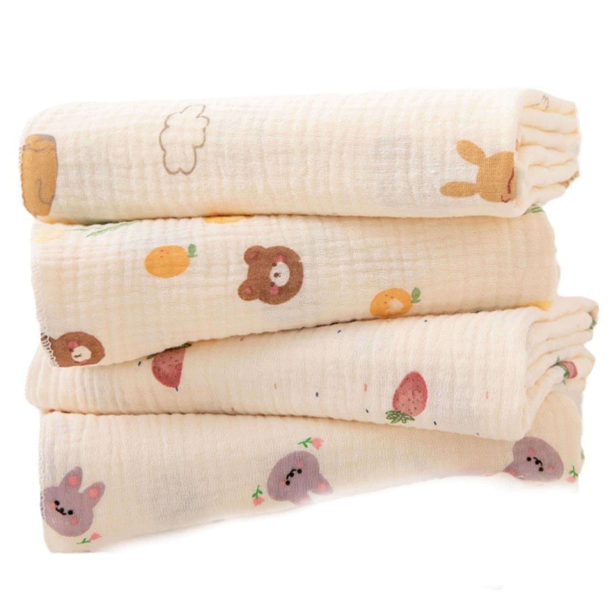 Bemonew Burping Cloths For Babies, 4 Pack Baby Swaddle Blanket, Soft Muslin Cotton Baby Blankets, Multi-use Burp Cloths For Newborns, 31.5x31.5 Inch