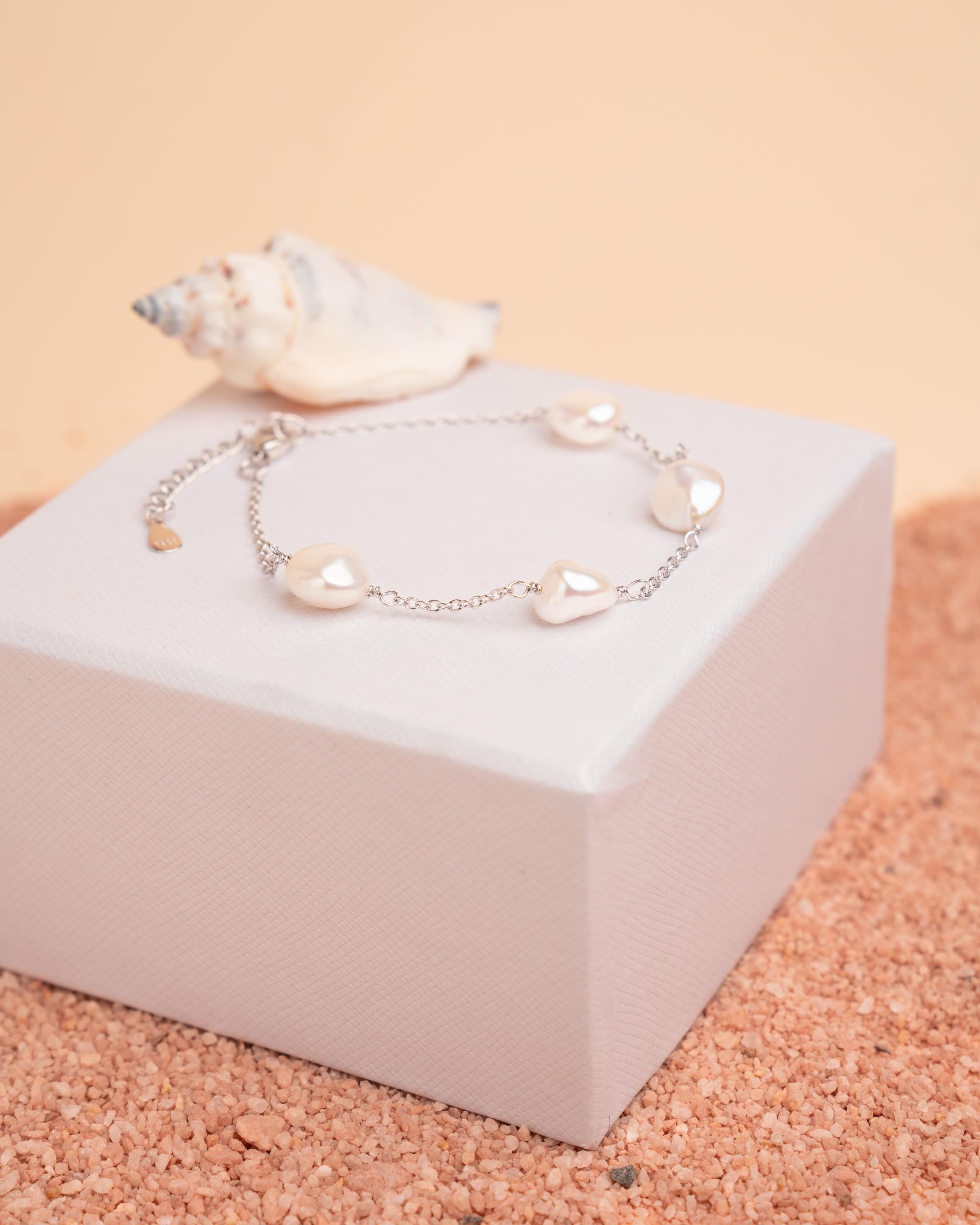 Bracciale di perle coltivate d'acqua dolce Forma di Keshi barocco - Catena in argento sterling 925 placcato oro 18k di Secret & You - 17-20 cm di lunghezza.