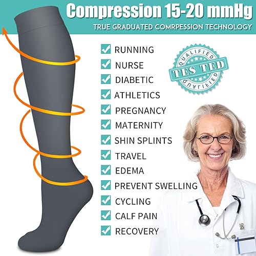 Miniatura 6 de Paquete de 4 calcetines de compresión para mujeres y hombres, el mejor apoyo para médicos, correr, enfermería, atletismo