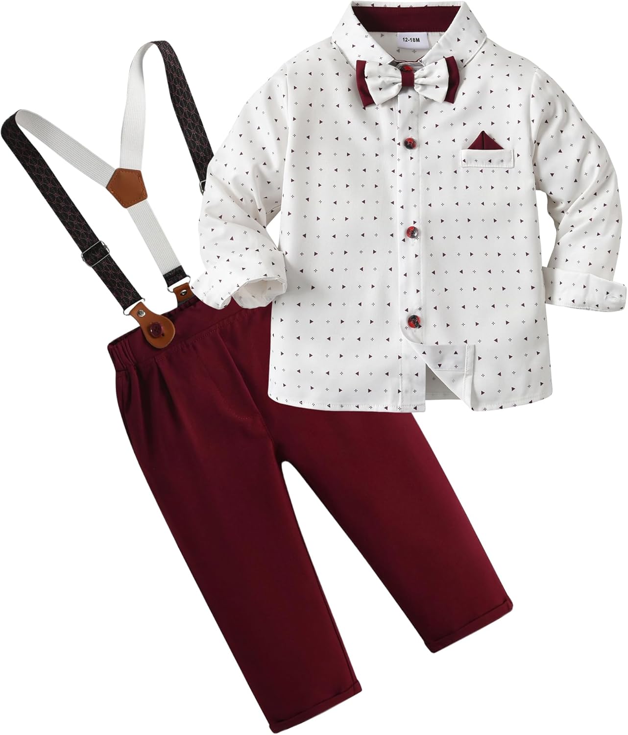 SEAUR Toddler Boys Formal Wear Gentleman Wedding Outfits Dress Shirt Bowtie Suspender Pants 3 Piece Formal Suit Clothes Set