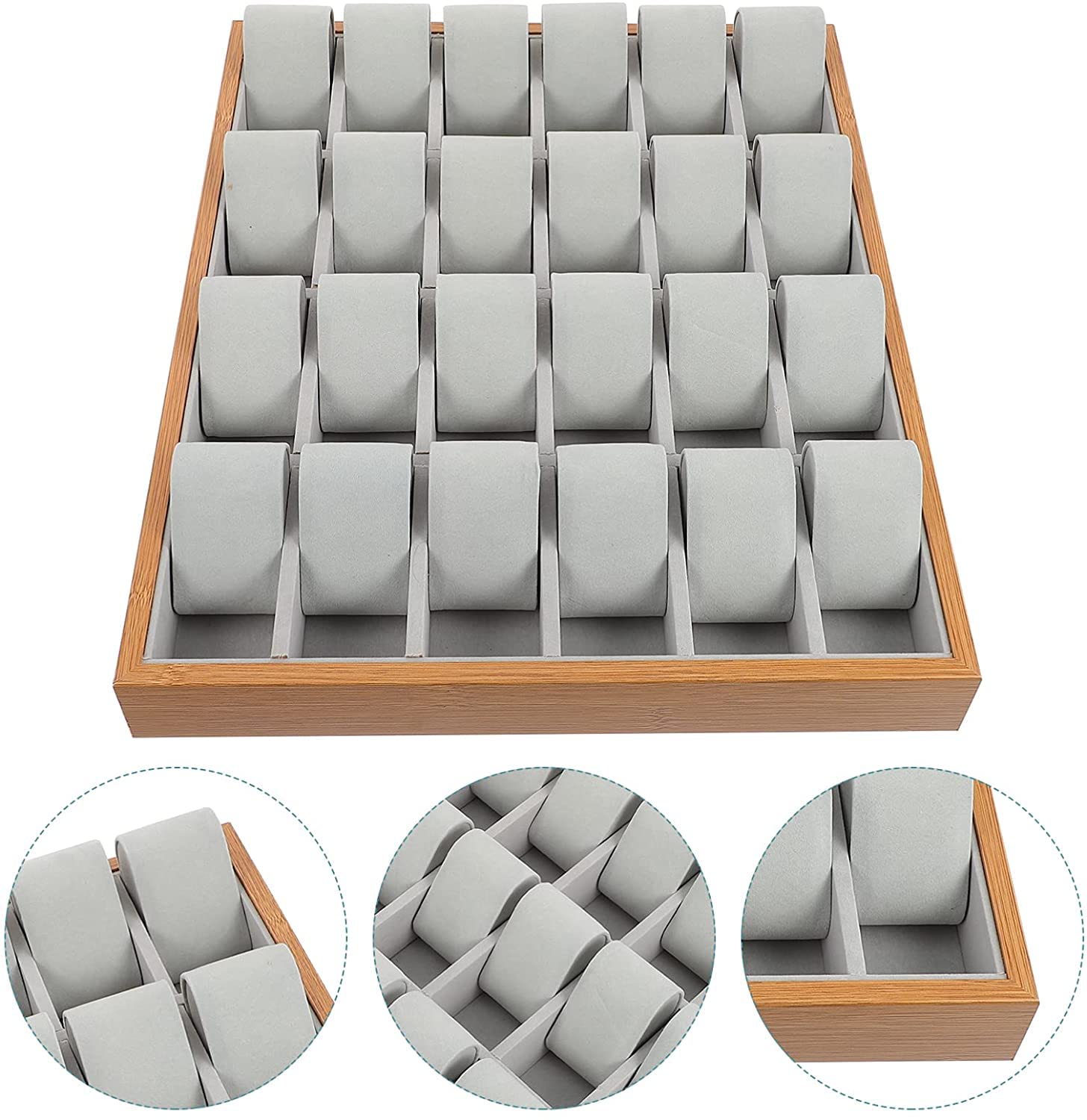 Uhrenvitrine aus Holz mit 24 Fächern, dekoratives Schmuck-Display, Schublade, Organizer für Halsketten, Armreifen, Armbänder, Armbanduhren, Schmuck, Geschenk für Herren/Frauen, Beige