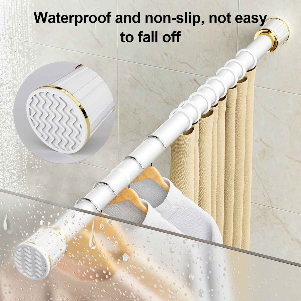 32mm Vorhangstange Ohne Bohren, 40-500cm Teleskopstange Vorhang Ausziehbar, Matt Schwarz Multifunktionale Gardinenstange Klemmbar für Fenster Küche Schrank und Badewanne(Weiß,410-500cm)