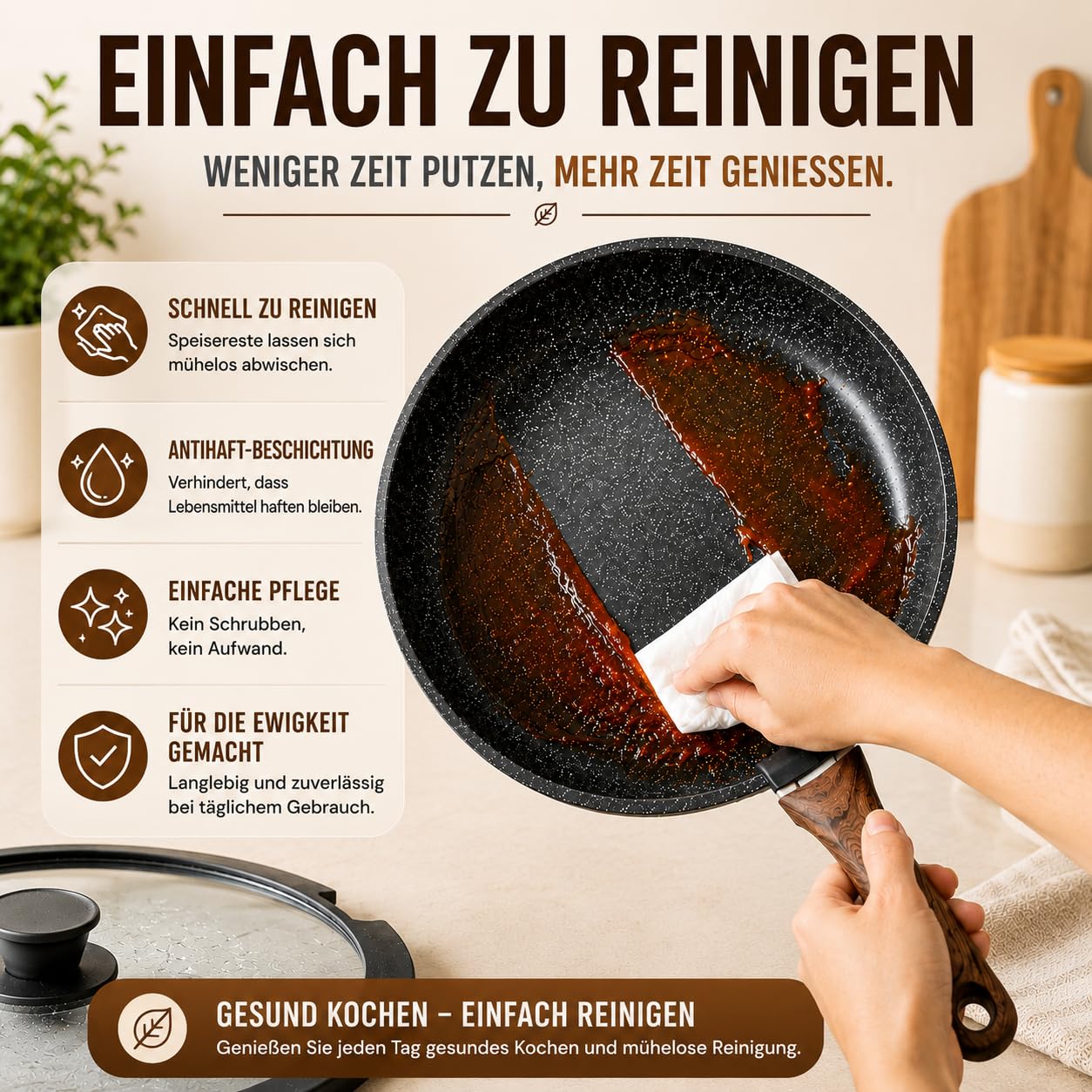 Royal Swiss 9-teiliges Topf- & Pfannenset für Induktion - Abnehmbare Griffe, Antihaft, PFAS-frei, Platzsparend, Backofenfest, Antihaft Kochgeschirr, Kochgeschirr, Schwarz