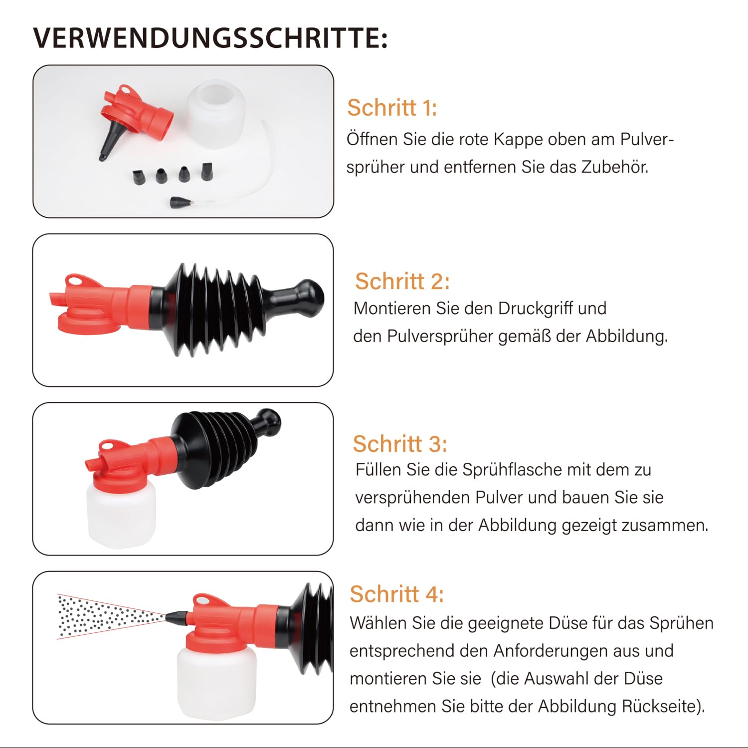 Handheld-Pulversprüher mit Staubtuch und Pumpdruck-Wassersprüher, geeignet für die Pflanzendüngung, Milbenbekämpfung in Geflügelställen und das Tünchen von Wänden