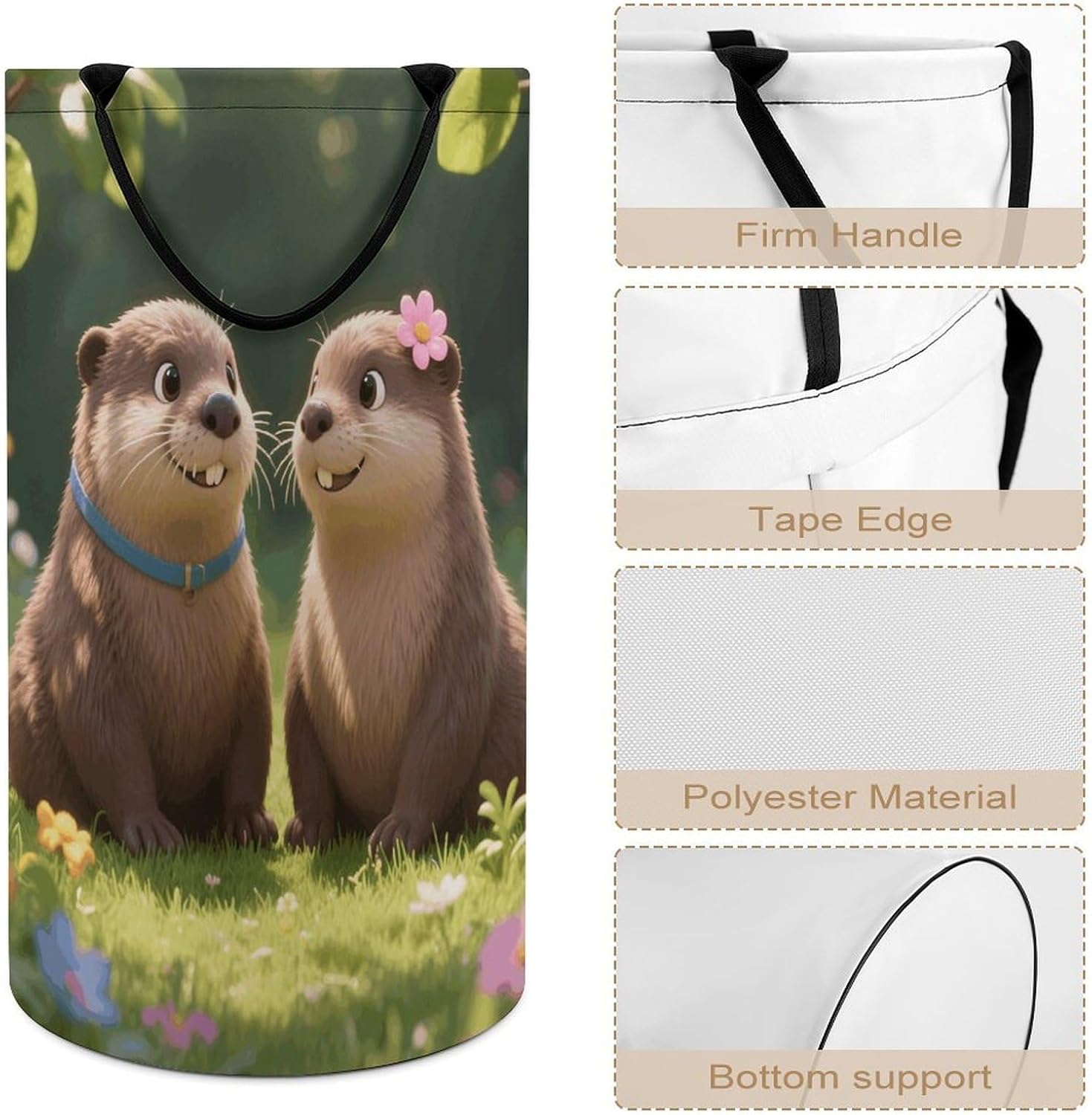 Couple Otter Laundry Hamper Large Capacity 15.7x27.2 Inch, Collapsible Dirty Clothes Basket with Handles, Foldable Storage Bin Laundry Basket for Bedroom Bathroom Dorm