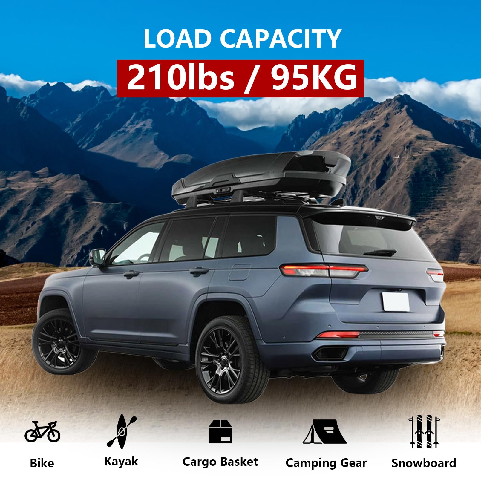 Snapklik.com : Grandroad Auto Thickened Roof Rack Cross Bars Compatible