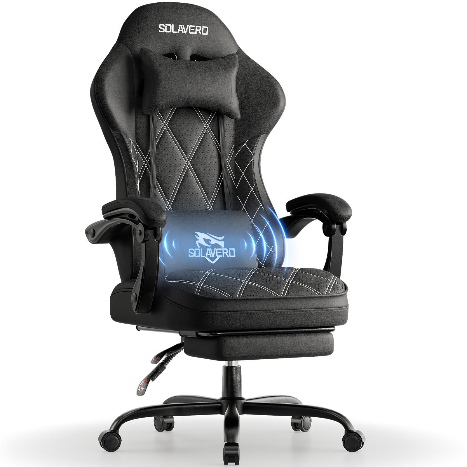 Precision Synergie Fabric Gaming Chair with Massage Function, Black