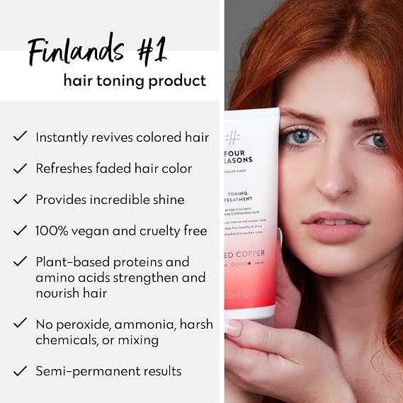 FOUR REASONS Color Mask, Red Copper (27 Colours) – Hair Gloss & Colour Depositing Conditioner – Semi Permanent Hair Toner for Colour-Treated Hair Colour For Women – Vegan & Cruelty-Free –200 ml
