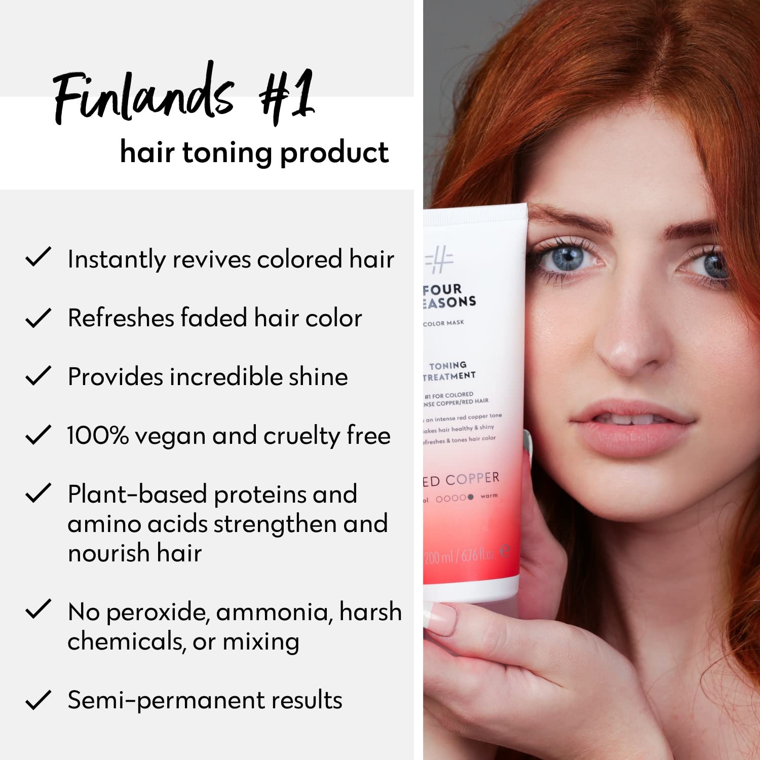 FOUR REASONS Color Mask, Red Copper (27 Colors) – Hair Gloss & Color Depositing Conditioner – Semi Permanent Hair Toner for Color-Treated Hair Color For Women – Vegan & Cruelty-Free – 6.76 fl oz