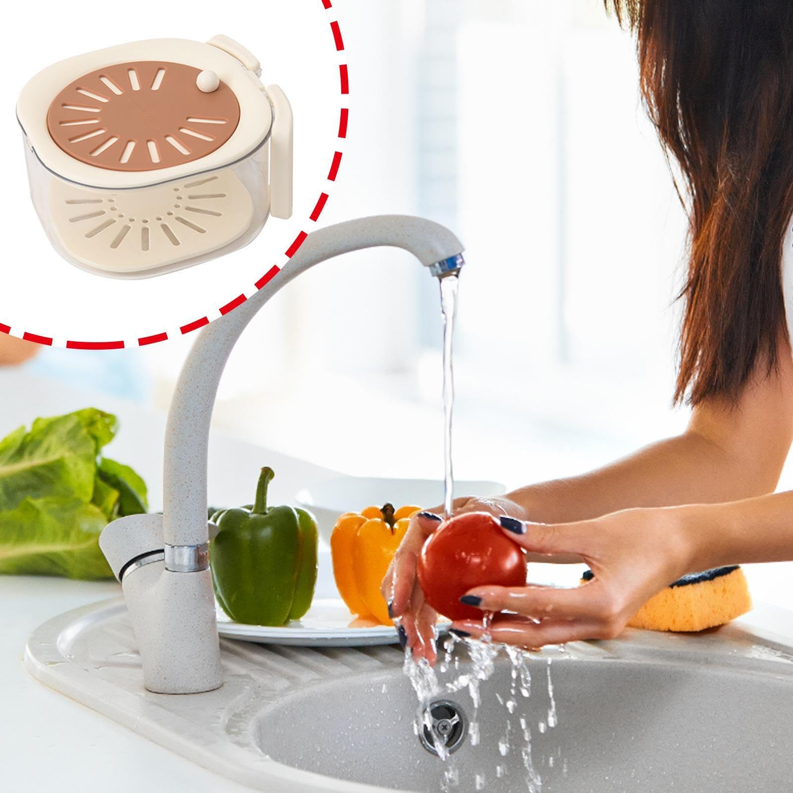 Draining Basket,Drainage Basket Fruit Cleaner Spinner Fruit And Vegetable Washing Basket Cute Multifunctional Food Storage Container For Kitchen Storage, Picnic,16x14.5cm/6.3x5.71 Inches