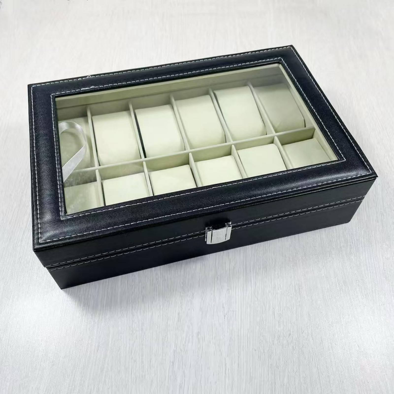 Boîte Montre Similicuir Fenêtre Acrylique Étui Organisateur 3 6 10 12 Emplacements Vitrine Rangement Set - C