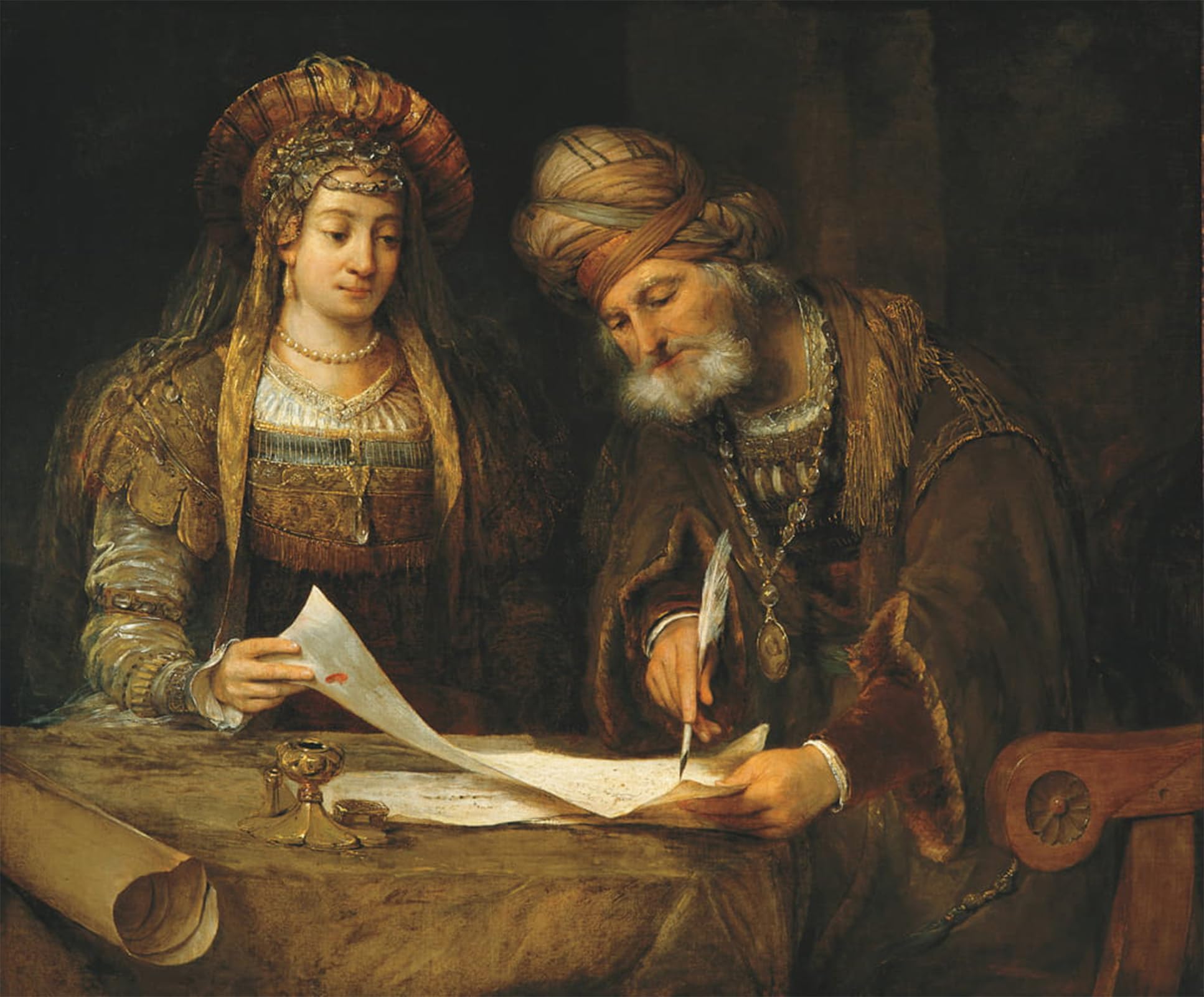 ARTXLXXBN Famous Print Painting Colorful Art Print Esther and Mordecai Writing the First Letter of Purim by Aert De Gelder Canvas Art Decorations for Home Decor 60x90cm