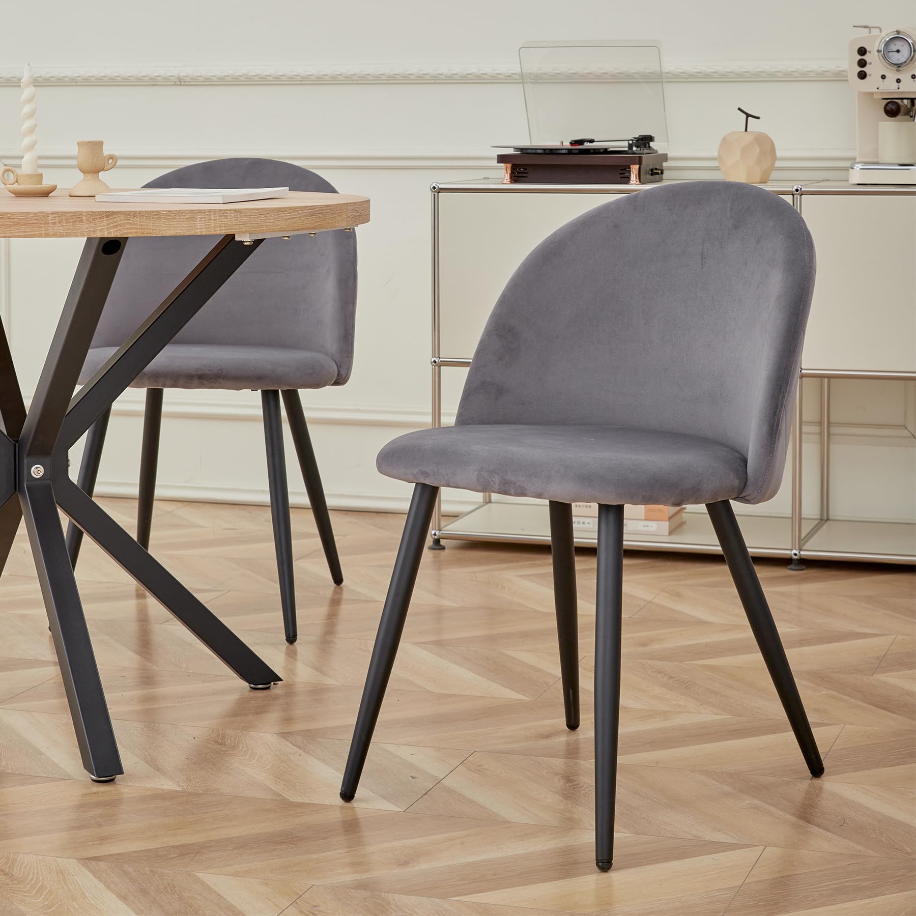 BenyLed Set di 6 Sedie da Pranzo, Sedie da Cucina con Rivestimento in Velluto Sedie da Soggiorno Moderne, con Gambe in Metallo Nero (Grigio)