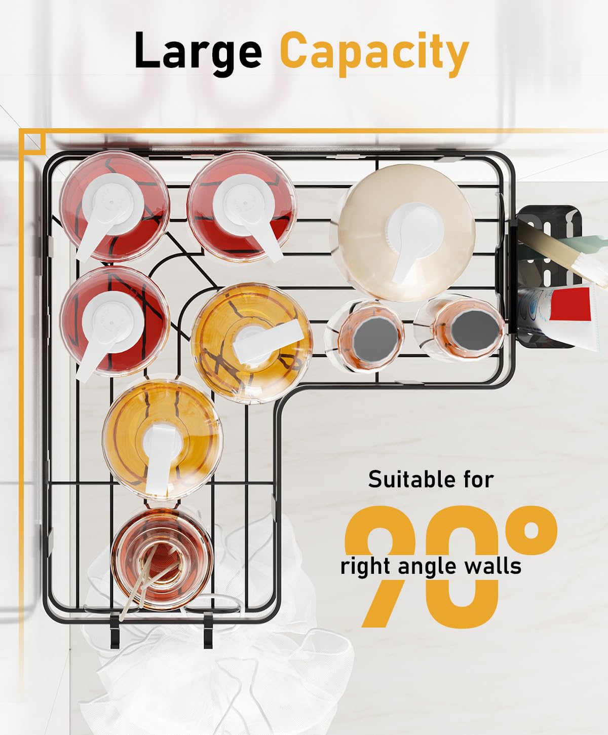 PUPILLEMON 3 Pack Corner Shower Caddy Organizer, Rustproof Corner Shower Shelves, No Drilling Bathroom Corner Shelf with Hooks and Toothpaste Holder - 3