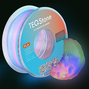TEQStone Glow in The Dark PLA Filament 1.75mm Rainbow (Multicolor) 1KG, Color Changes Per 10-13m, Diameter +/- 0.03mm, Neatly Wound Spool, Vacuum Packaging