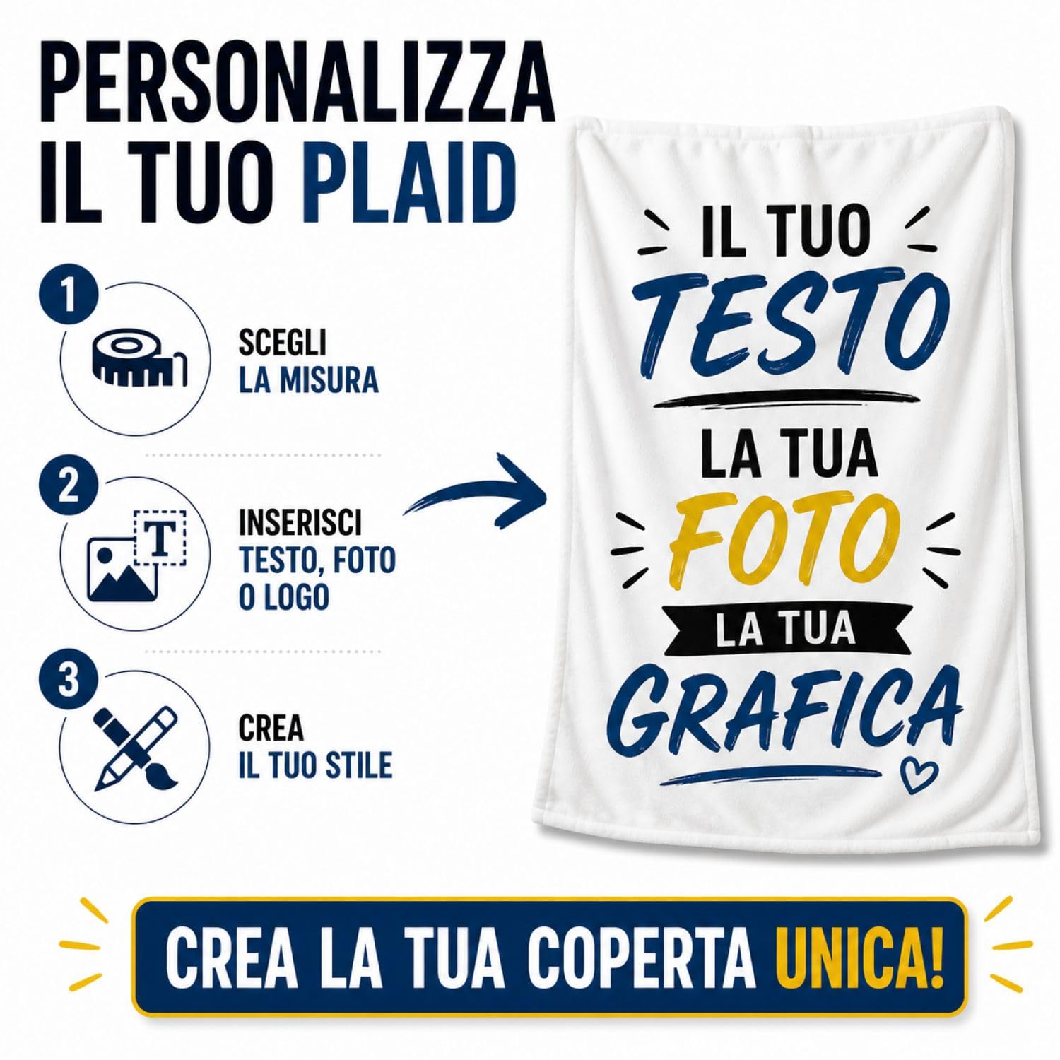 VENEZIANO Gruppo coperta personalizzata - plaid in pile personalizzato con foto, testi o loghi - ideale per regalo di ogni occasione - 100% made in italy