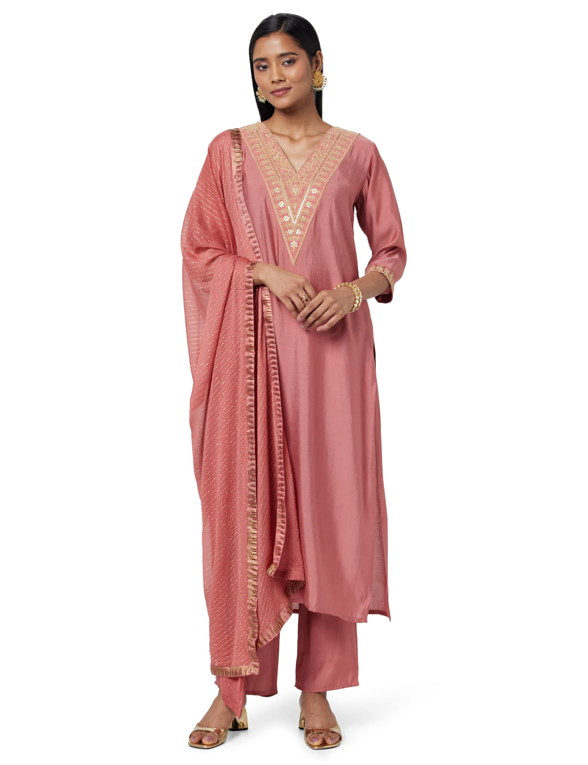 gerua by libas Gerua Womens Solid Silk Blend Straight Kurta With Trousers and Dupatta-picture-30