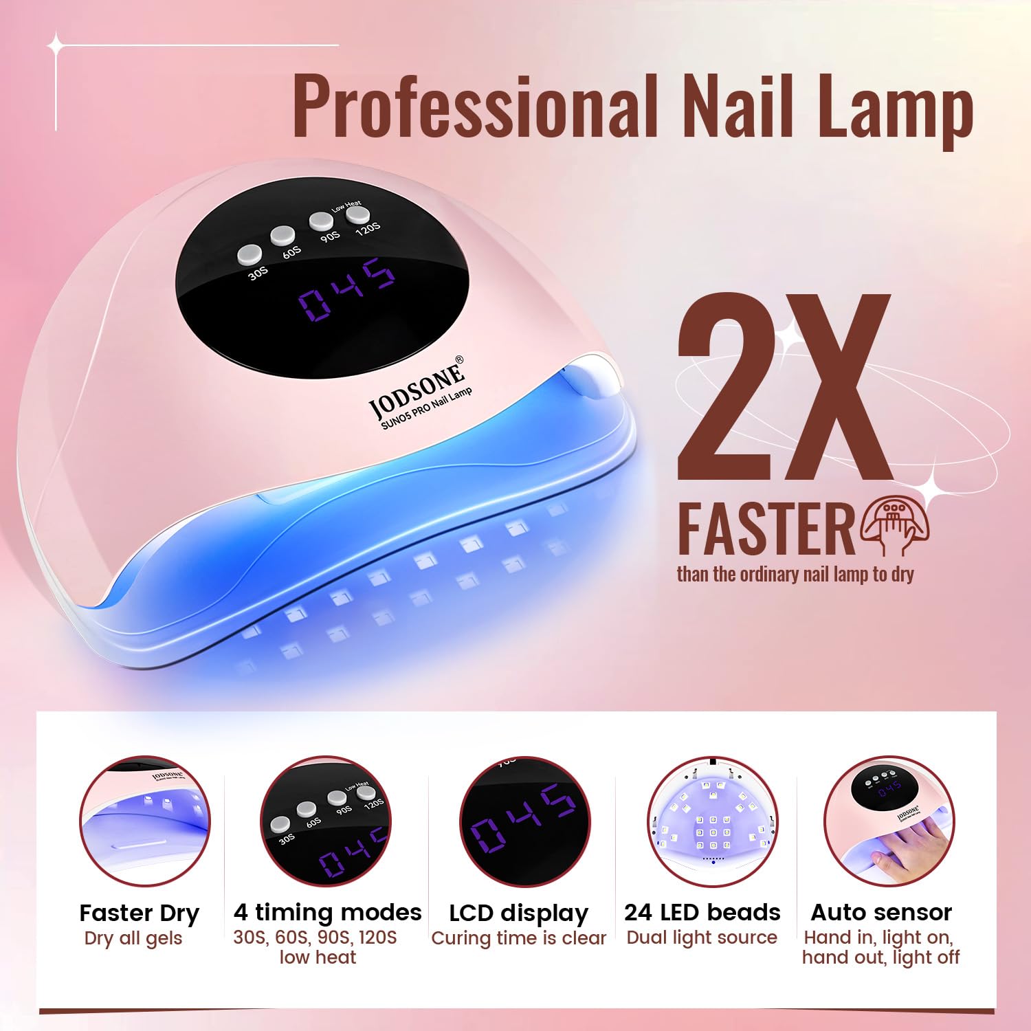 JODSONE 63Pcs Kit Ongle Gel UV Complet avec Lampe à ongles,32 Couleurs de Vernis Semi-Permanent comprenant base coat et top coat,Kit complet de manucure pour usage à domicile et en salon