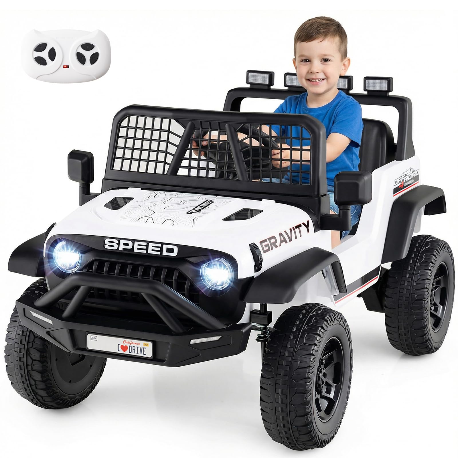 COSTWAY 24V Kids Ride on Car with Remote Control, LED Lights, Horn (White)