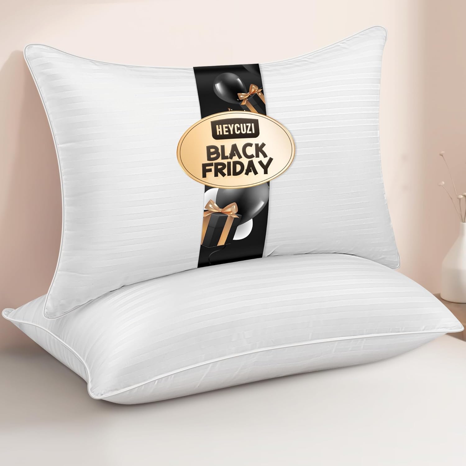 Queen Size Bed Pillows – Breathable Down Alternative Cooling Pillows Set of 2 for Side, Back, and Stomach Sleepers Fluffy Hotel Quality Soft Microfiber Fill Premium Skin-Friendly