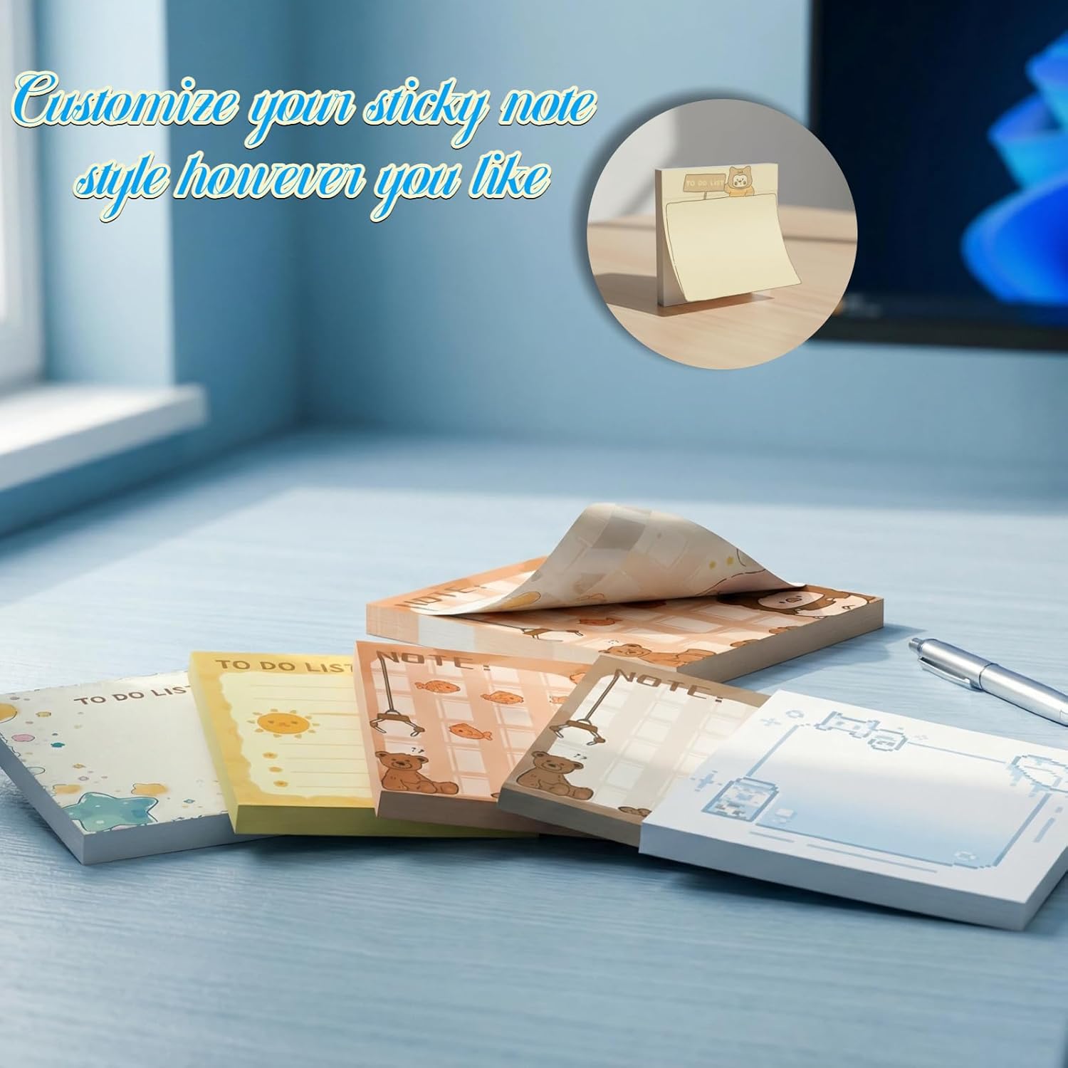 Custom 3x3 Inch Sticky Notes – Personalized Bulk Notepads 5-500 Pack, 50 Sheets/Pad, Text or Logo for Office, School, Business Marketing (30)