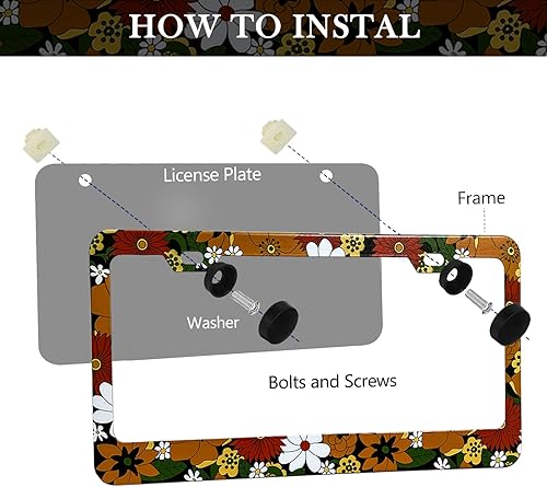 Miniatura 4 de LIN KANG Lindo marco de matrícula hippie Paquete de 2 marcos de matrícula para mujer, marcos de placa de automóvil hippie, soporte de marcos de