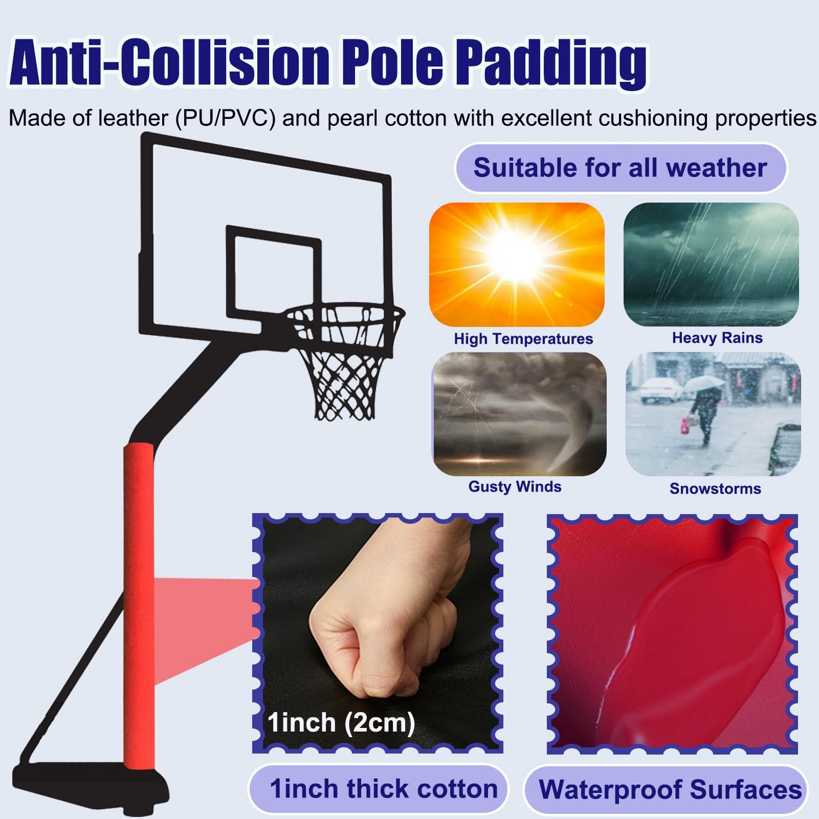 Almohadilla redonda para bastón de gimnasio para aro de baloncesto, envoltura de espuma roja para sótano, poste de garaje acolchado para estacionamiento/trampolín