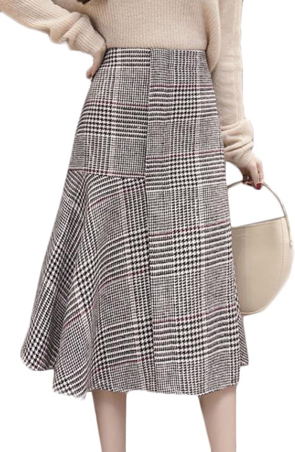 PIITE レディース 秋 冬 ロングスカート Aライン かわいい 大人 フイア チェック柄 体型カバー 着痩せ 通勤 韓国風 スカ