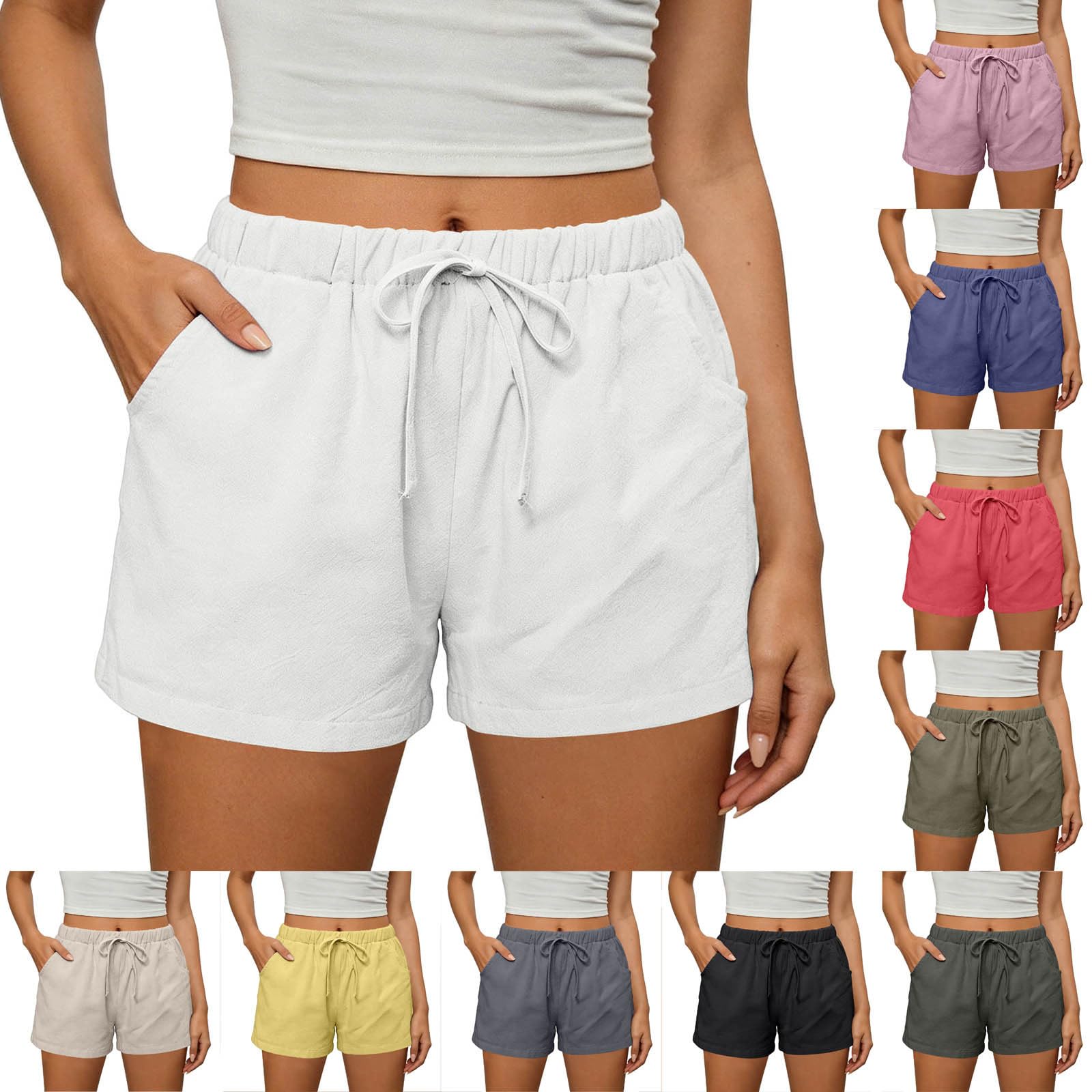 Womens Shorts Casual Summer Athletic Drawstring Shorts High Waist Comfy Yoga Shorts Active Running Shorts with Pockets — view 7